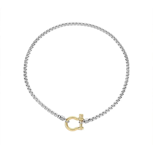 Necklace steel silver chain and golden horseshoe-ne449