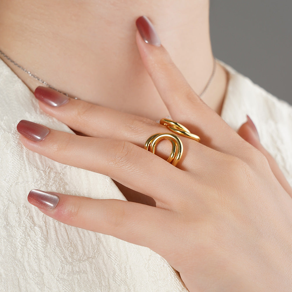 Δαχτυλίδι επιχρυσωμένο ατσάλι με πλέγμα-R270