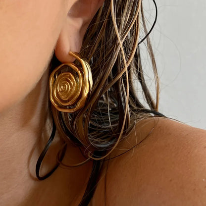 Boucles d'oreilles spirale acier doré-