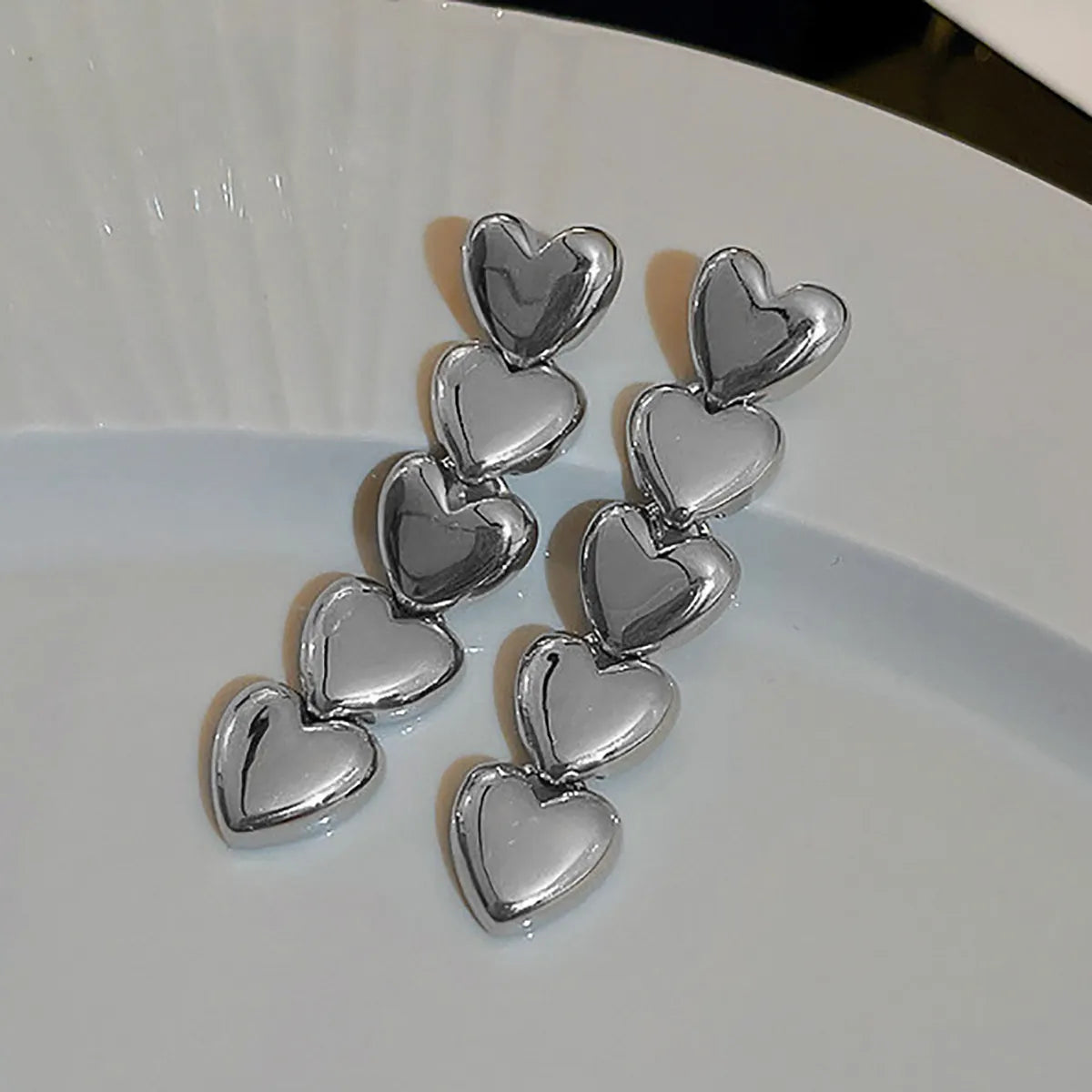 Brass long earring with hearts - w156