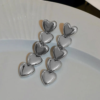 Brass long earring with hearts - w156