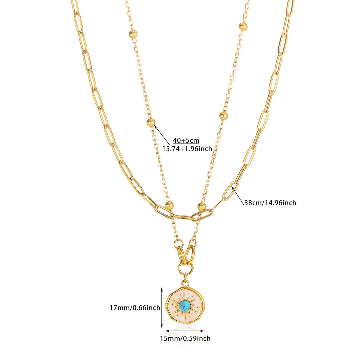 Colier dublu din oțel cu piatră turcoaz-NE209