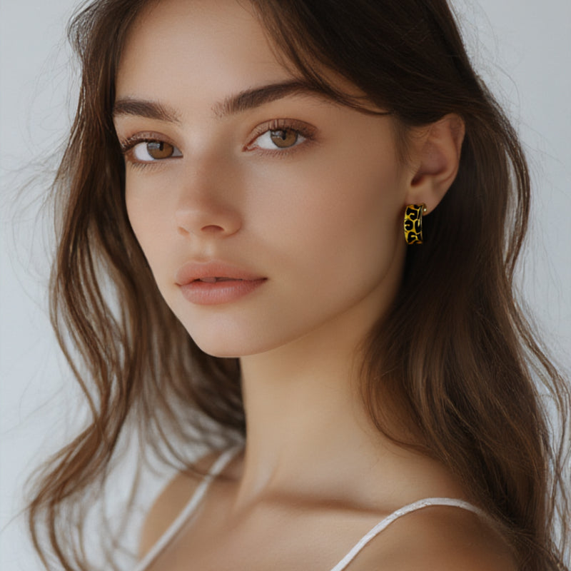 Σκουλαρίκια χρυσό ατσάλι λεοπάρ-EA332