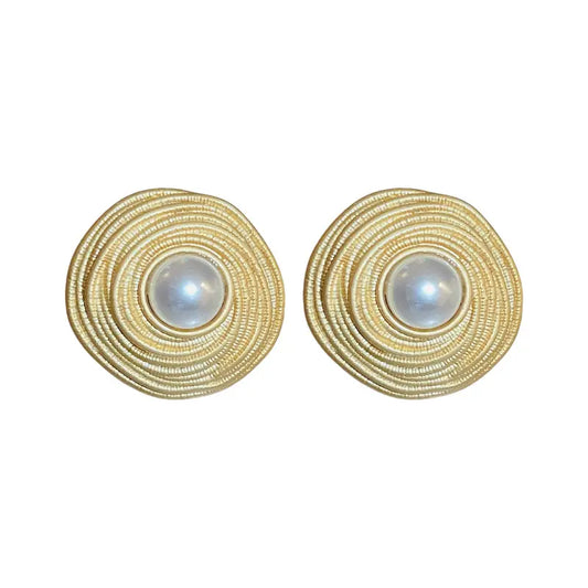 Pendientes redondos de acero con perla blanca - ea263