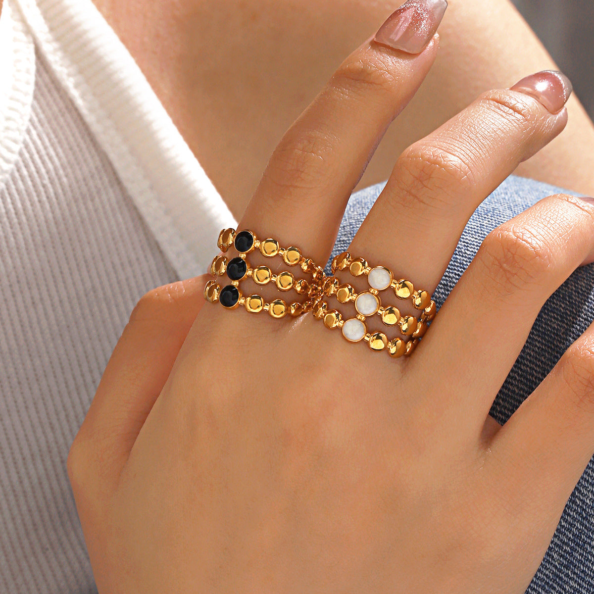 Δαχτυλίδι επιχρυσωμένο ατσάλι τριπλό -R266