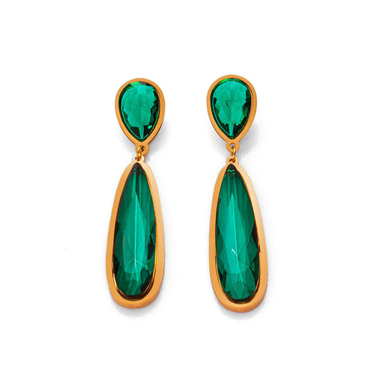 Σκουλαρίκια επιχρυσωμένο ατσάλι με πράσινα zircon-EA406