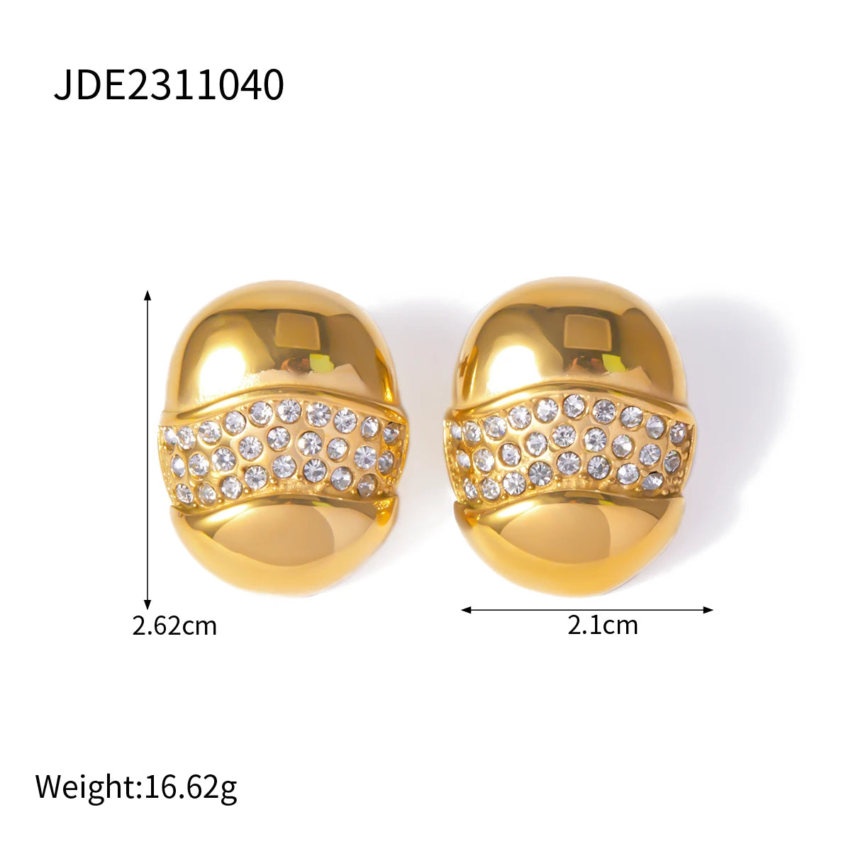 Pendientes ovalados de oro con piedras-EA375