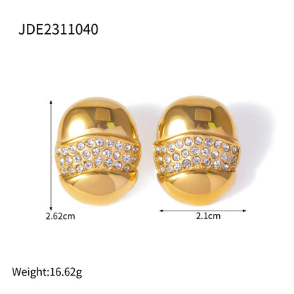 Brincos ovais de ouro com pedras-EA524