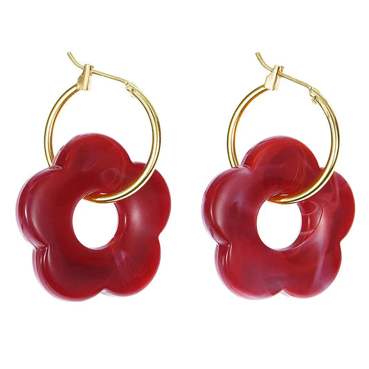 Red brass earrings - w167