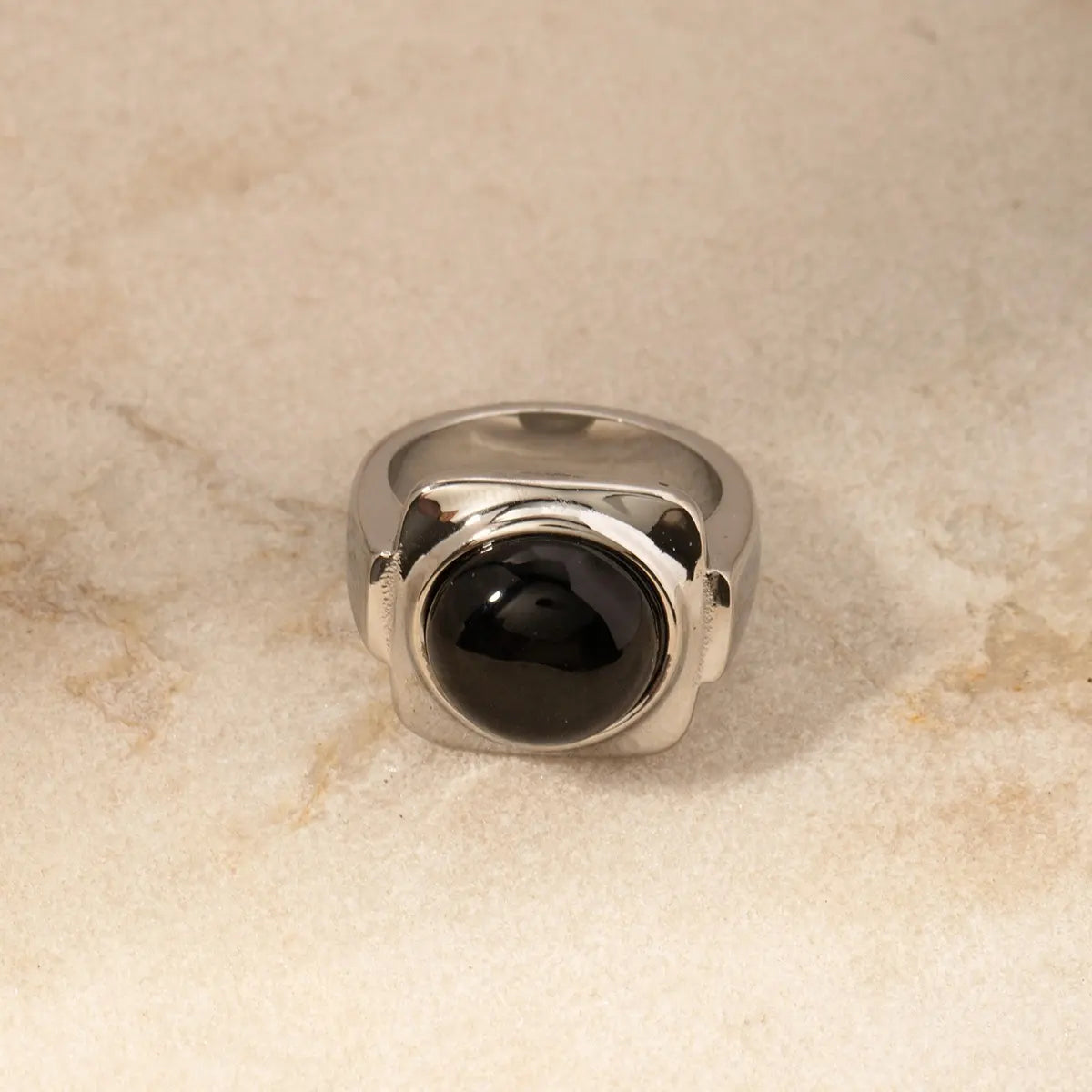 Steel ring with black stone-R221