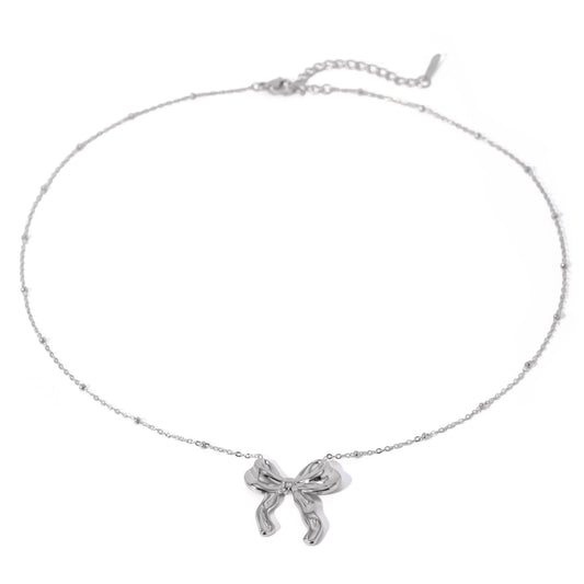 Steel necklace with bow - w299
