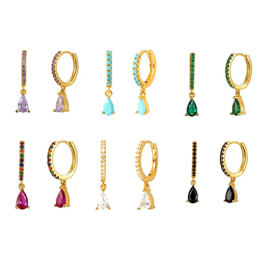 Brass earrings with zircon drop in 6 colors-ea353