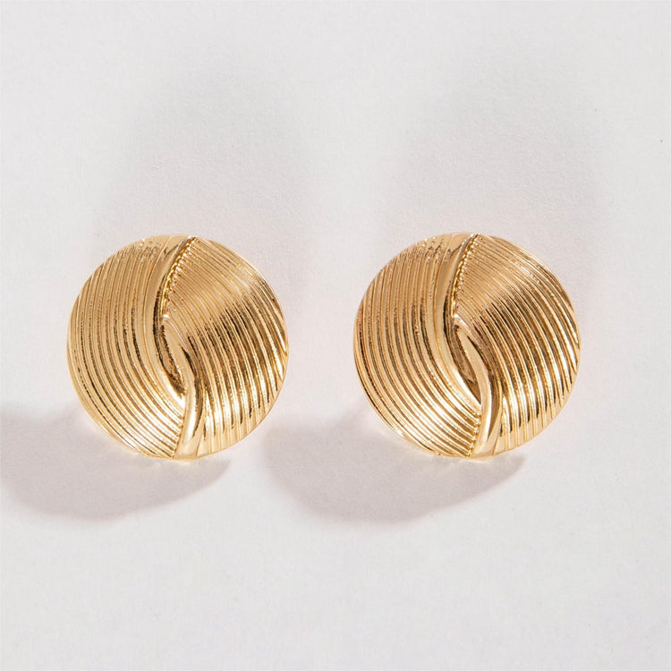 Σκουλαρίκια επιχρυσωμένο ατσάλι στρόγγυλα με ραβδώσεις-EA510