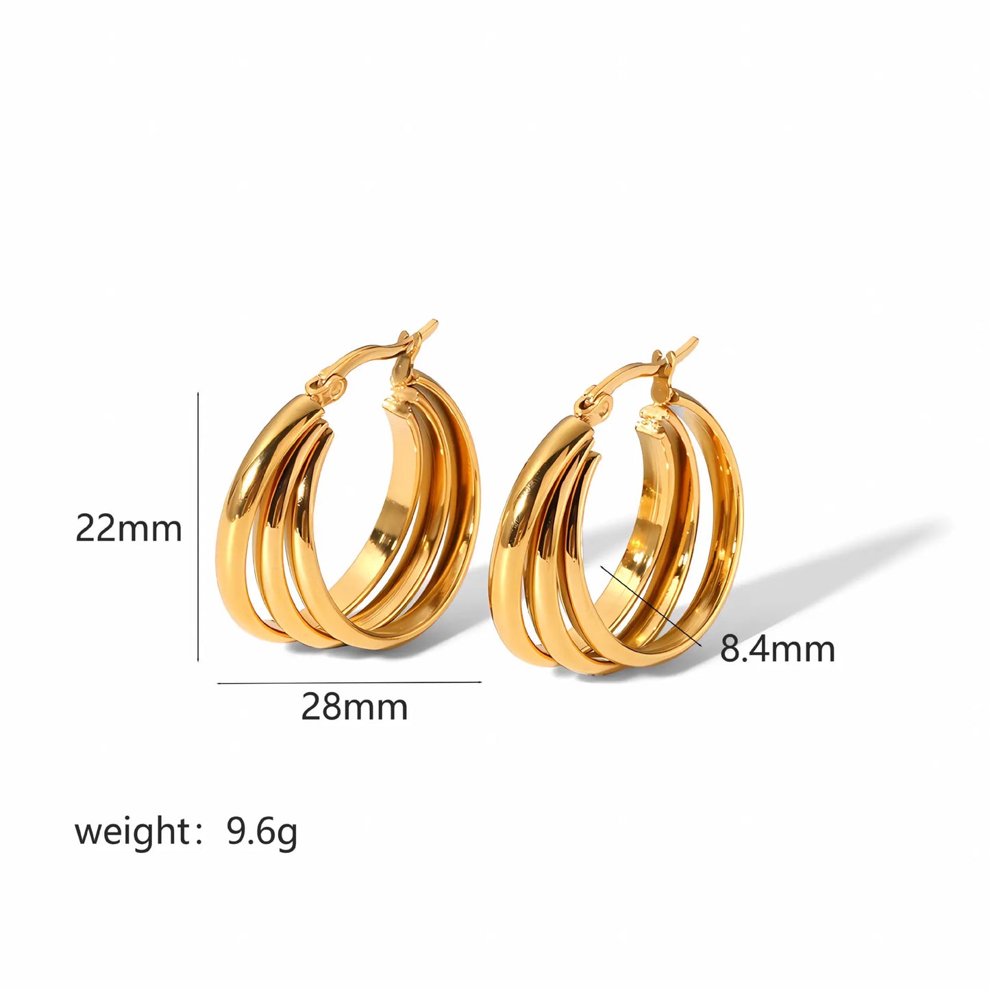 Brincos de argola tripla de aço - w114