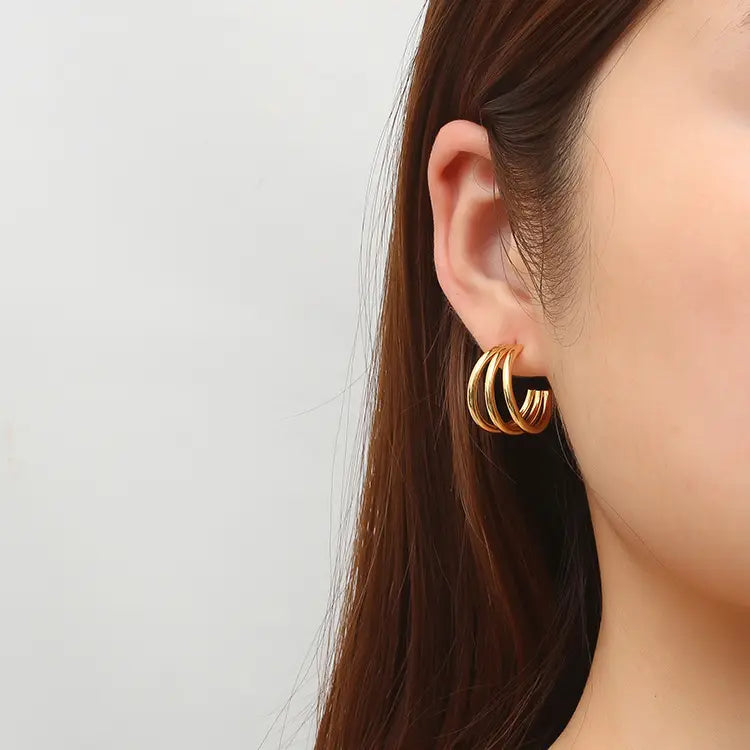 Earrings Gold Plated Triple Rock-EA202