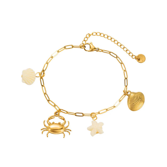Bracelet gilded steel with crab and shells