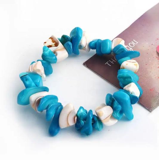 Blue bracelet with shells - w080