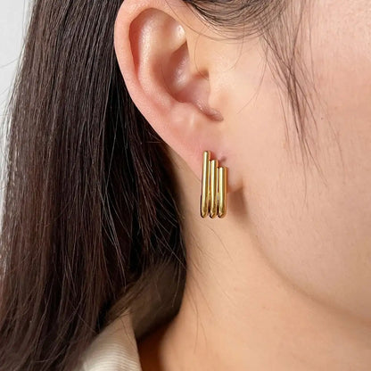 Earrings gilded steel triple rink-ea169