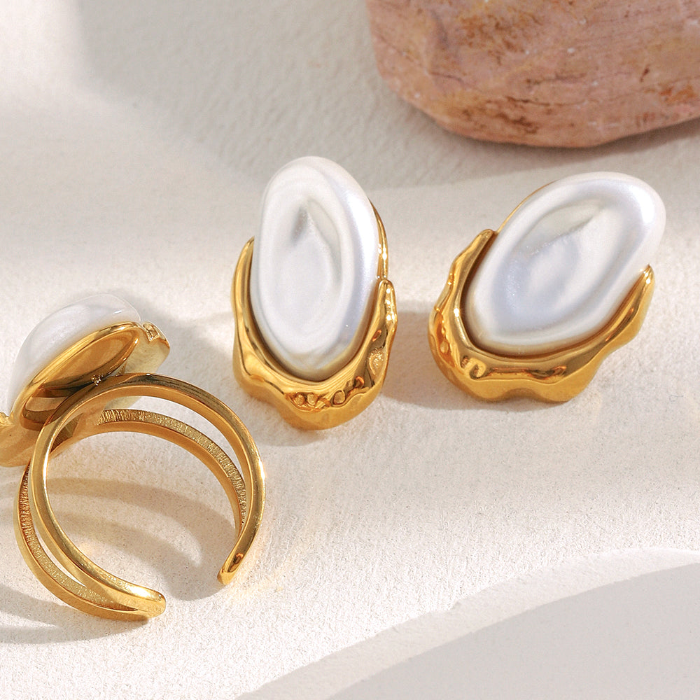 Σκουλαρίκια επιχρυσωμένο ατσάλι πέρλες οβαλ-EA534