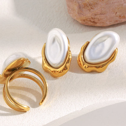 Σκουλαρίκια επιχρυσωμένο ατσάλι πέρλες οβαλ-EA534