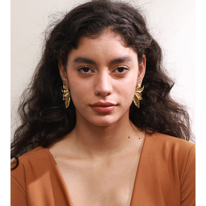 Σκουλαρίκια επιχρυσωμένο ατσάλι με φύλλα-EA654