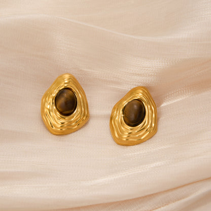 Σκουλαρίκια χρυσό ατσάλι με καφέ πέτρα-EA552