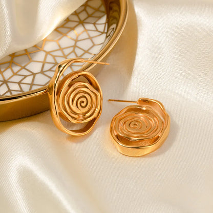 Gold steel spiral earrings - EA409