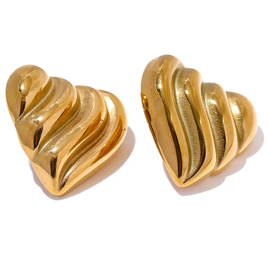 Orecchini a forma di cuore a coste in acciaio placcato oro-EA533