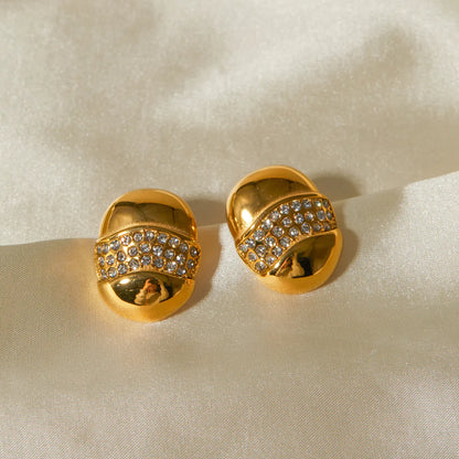 Pendientes ovalados de oro con piedras-EA375