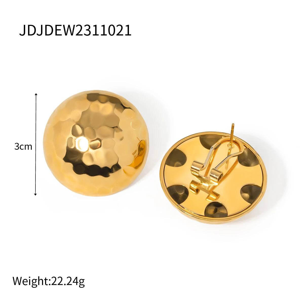 Σκουλαρίκια χρυσά στρόγγυλα με χτυπητή υφή-EA303
