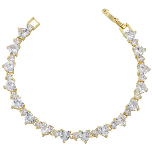 Gold brass bracelet with hearts - w162