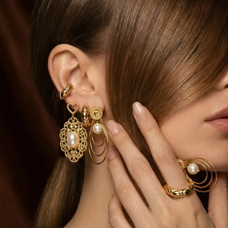 Σκουλαρίκια επιχρυσωμένο ατσάλι με πέρλες - EA810