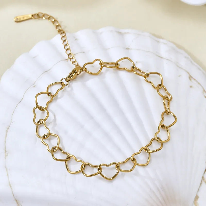 Βραχιόλι επιχρυσωμένο ατσάλι με καρδιές-BR090