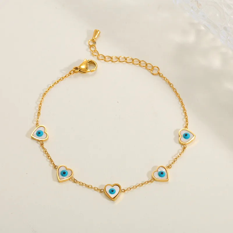 Brățară din oțel placat cu aur cu inimi și ochi-BR497