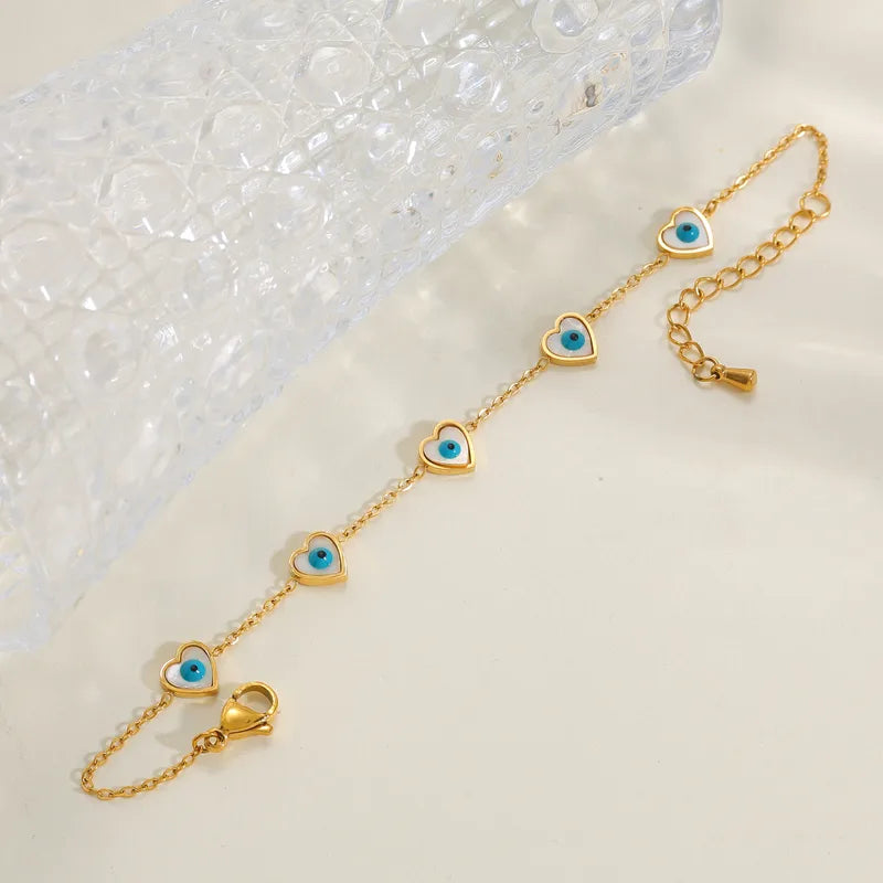 Brățară din oțel placat cu aur cu inimi și ochi-BR497