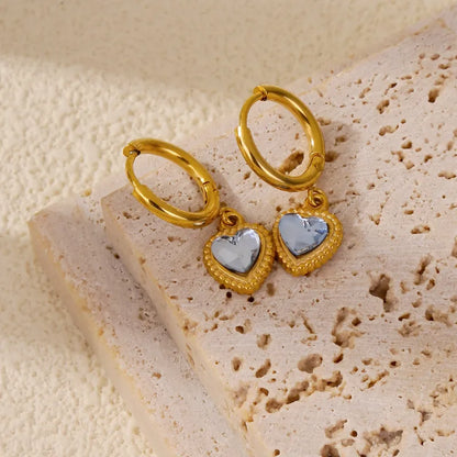 Steel heart earrings with light blue zircon - EA295