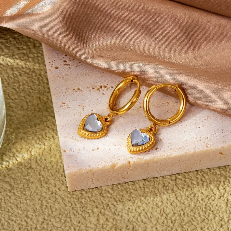 Steel heart earrings with light blue zircon - EA295