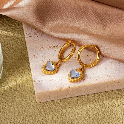 Steel heart earrings with light blue zircon - EA295