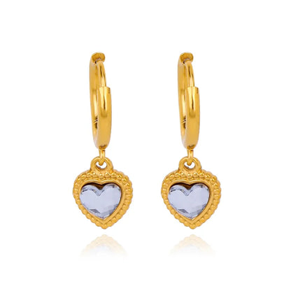 Steel heart earrings with light blue zircon - EA295