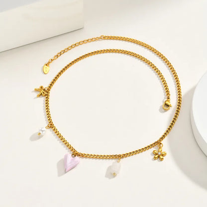 Κολιέ με ροζ καρδιά και charms - NE685