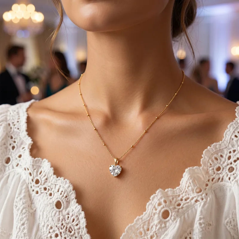 Steel necklace with zircon heart - NE081