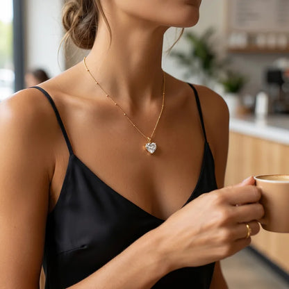 Steel necklace with zircon heart - NE081