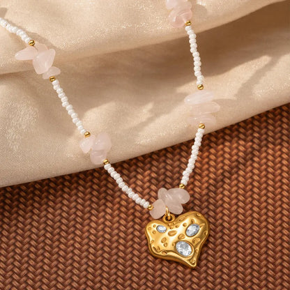 Necklace with blue beads and steel starfish - NE449