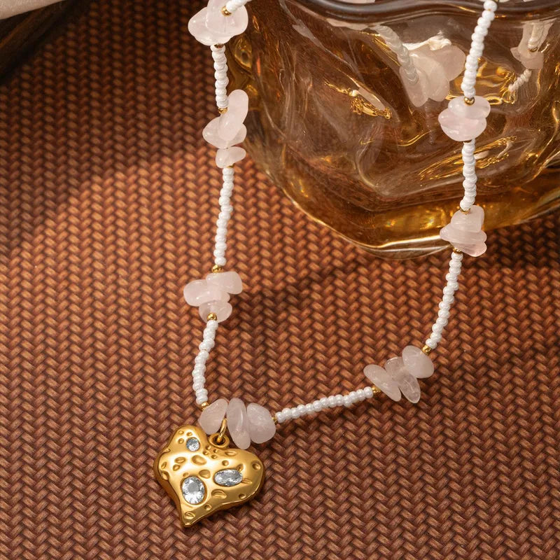 Necklace with blue beads and steel starfish - NE449
