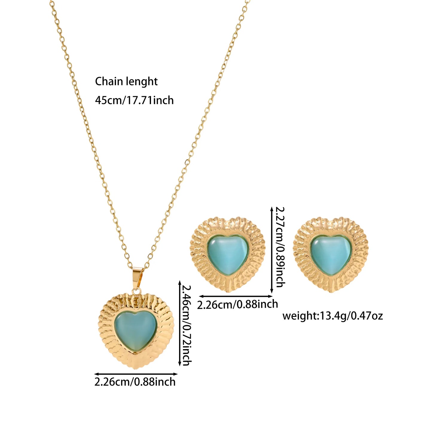 Σετ ατσάλι κολιέ και σκουλαρίκια με γαλάζια πέτρα-SET048