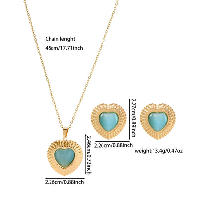 Σετ ατσάλι κολιέ και σκουλαρίκια με γαλάζια πέτρα-SET048