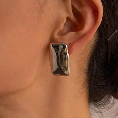 Boucles d'oreilles plaques rectangulaires en acier argenté - EA179