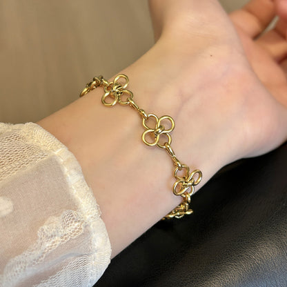 Bratara cu lant cu flori din otel placat cu aur-BR021