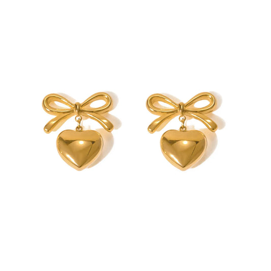Σκουλαρίκι χρυσό με καρδιά και φιόγκο-EA523