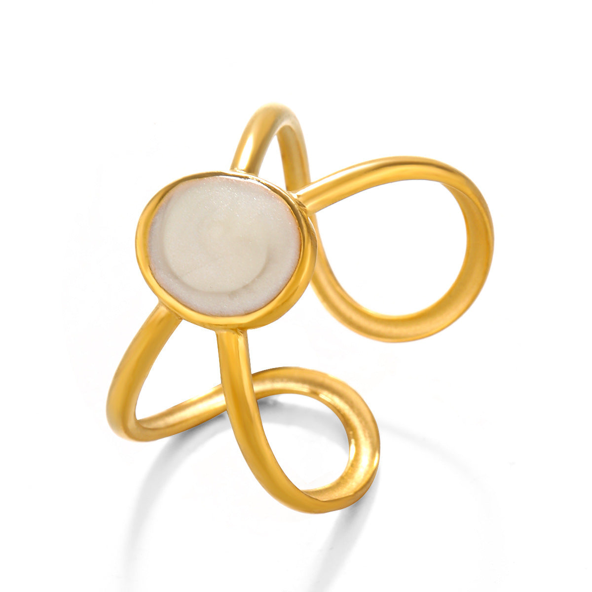 Δαχτυλίδι ατσάλι στρόγγυλο χρυσό λευκό-R260